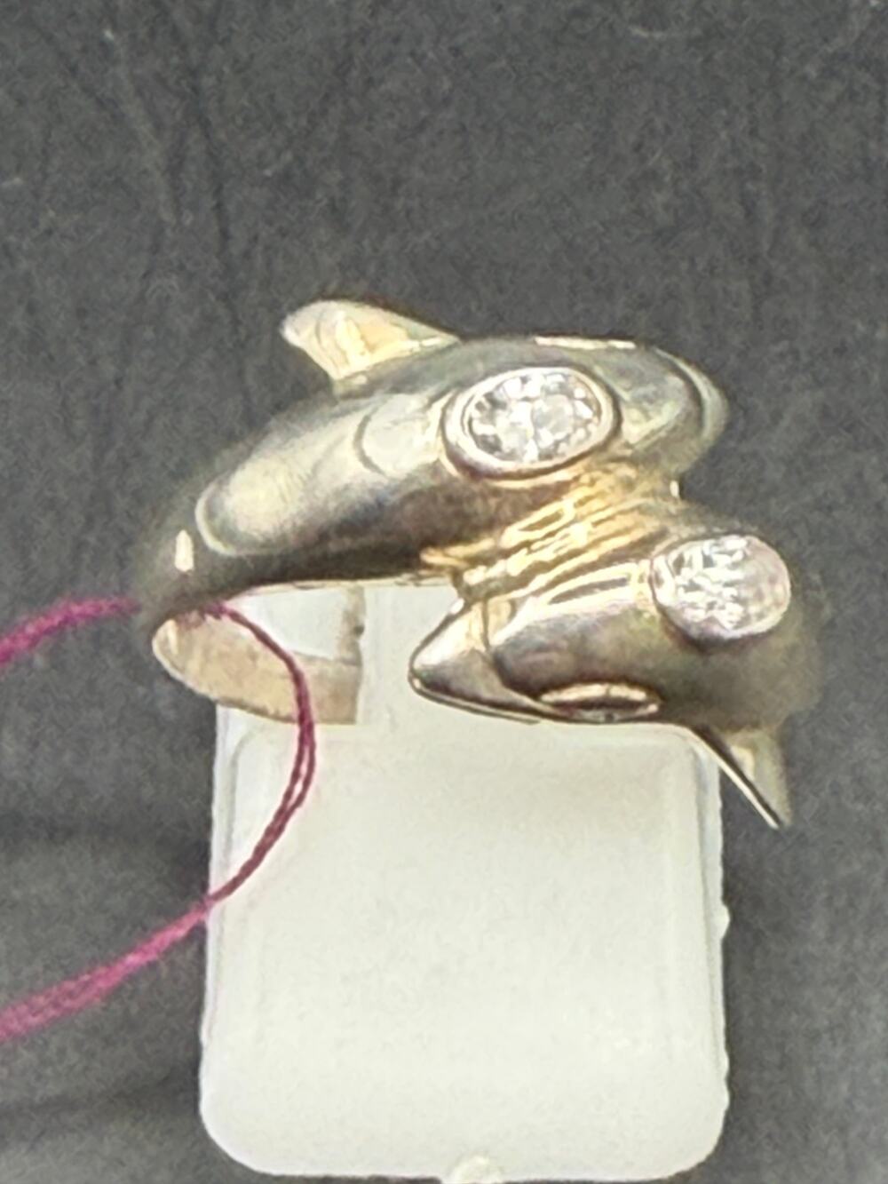 Vintage "New" Sterling Silver Double Stone Dolphin Ring Size 5.5